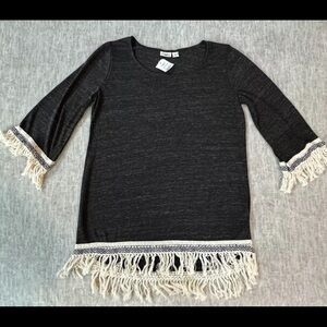 New Cato Boho Knit Braided Crochet Fringe Top Cover Up Light Shirt Women’s Med
